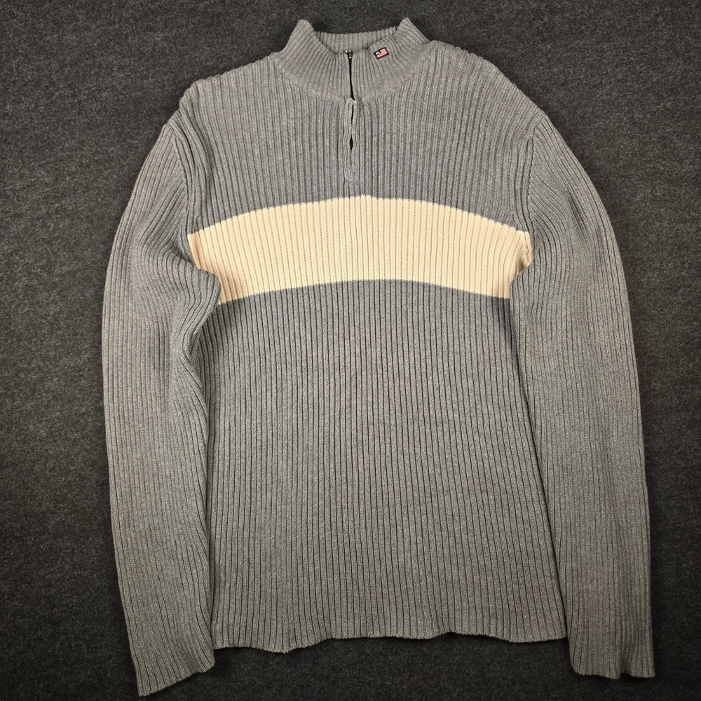 Polo Jeans Co Ralph Lauren Mens Gray Ribbed Knit 1/4 Zip Sweater Size XXL